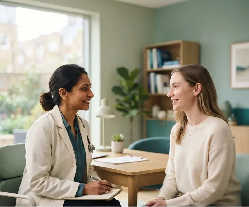 A doctor listening closely to a patient during a relaxed consultation